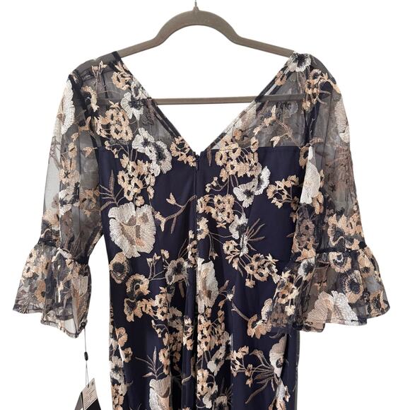 NWT Adrianna Papell Embroidered Floral Column Gown Maxi Dress Navy Blue Size 12 - Picture 8 of 11